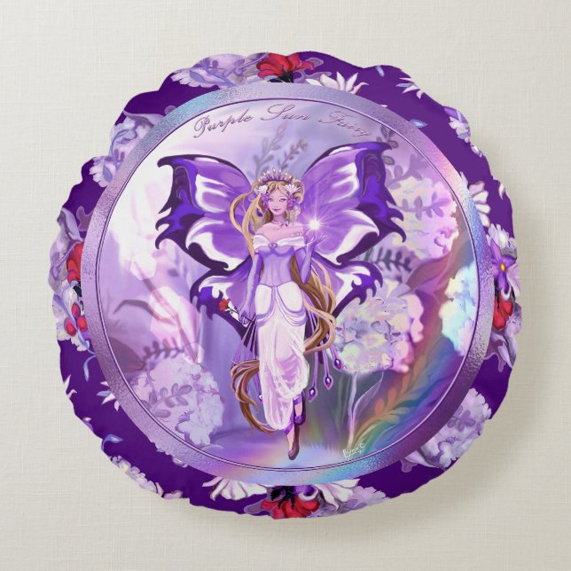 Purple Sun Fairy Round Cushion (Front)
