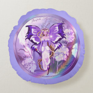 Purple Sun Fairy Round Pillow
