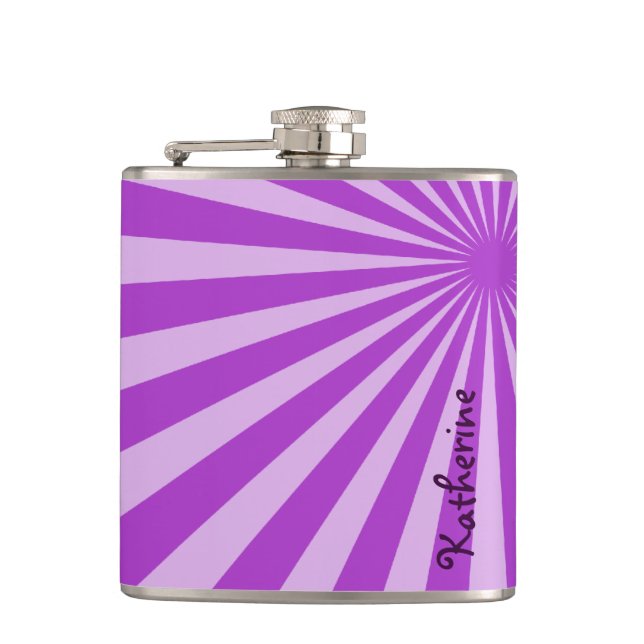 Purple Sunburst "Add Your Name" Hip Flask (Front)