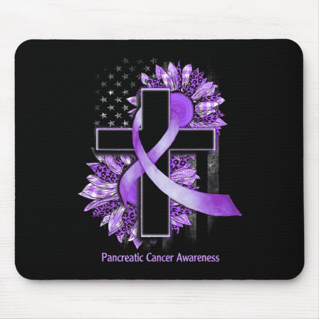 Purple Sunflower Christian Cross Pancreatic Cancer Mouse Pad (Front)