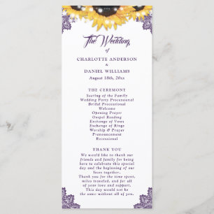 Purple Sunflower Floral Lace Wedding Program