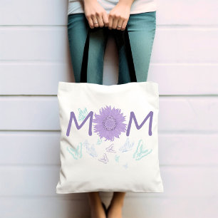 Purple Sunflower MOM   Watercolor Butterflies Tote Bag