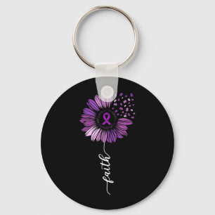 Purple Sunflower Ribbon Men and Women Alzheimers Key Ring