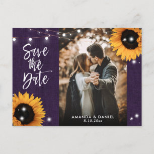 Purple Sunflower Save The Date Photo Postcard