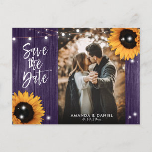Purple Sunflower Save The Date Photo Postcard