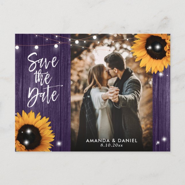 Purple Sunflower Save The Date Photo Postcard (Front)