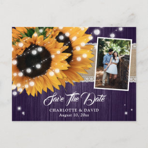 Purple Sunflower Save The Date Photo Postcards