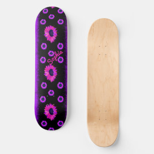 Purple Sunflower Sparkle Personalised Skateboard
