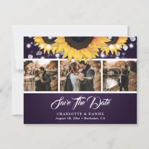 Purple Sunflower String Lights Photo Wedding Save The Date