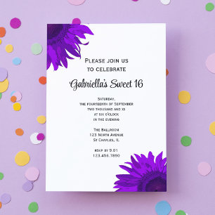 Purple Sunflower Sweet 16 Birthday Party Invitation