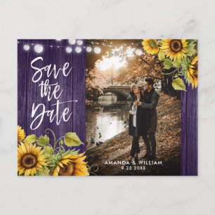 Purple Sunflower Wedding Photo Save The Date Announcement Postcard