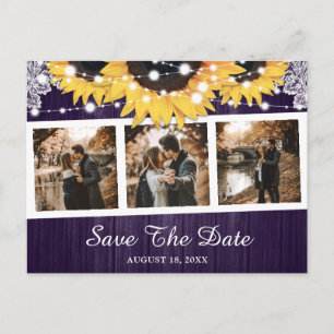 Purple Sunflower Wedding Photo Save The Date Announcement Postcard