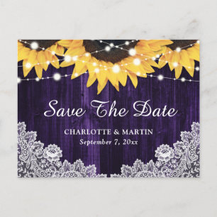 Purple Sunflower Wedding Save The Date Postcard
