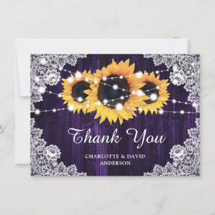 Purple Sunflower Wedding Thank You Card