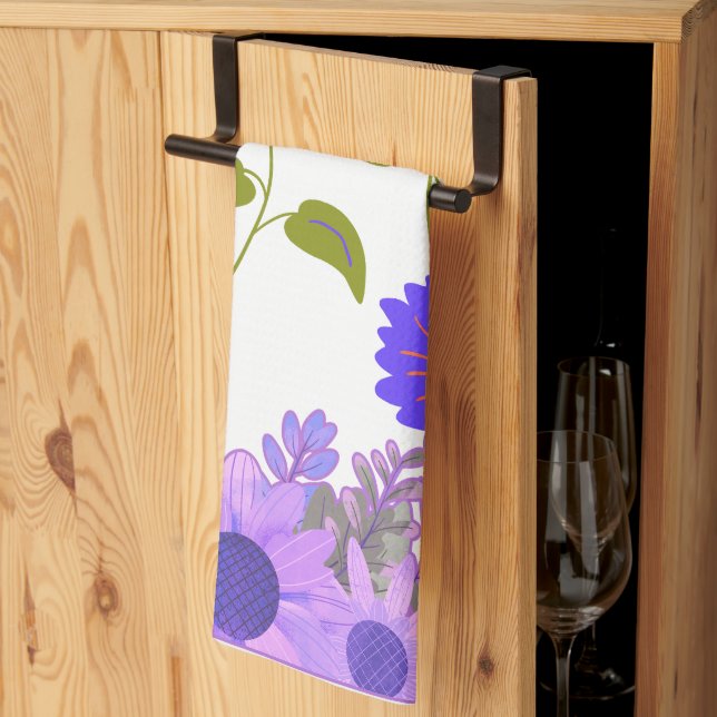purple sunflowers tea towel (Thirds Fold)