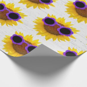 Purple Sunglasses On Sunflower  Wrapping Paper