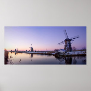 Purple sunrise over the windmills poster