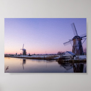 Purple sunrise over the windmills poster