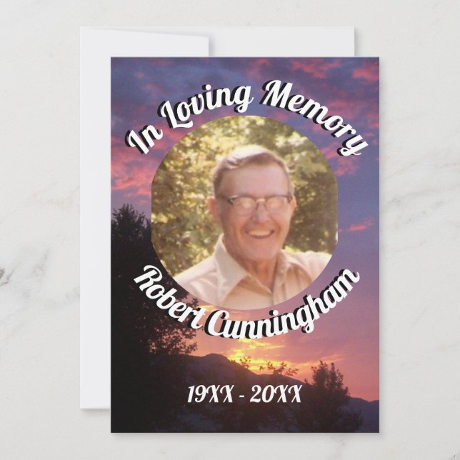 Purple Sunset and Trees Photo Loving Memory  Invitation (Front)