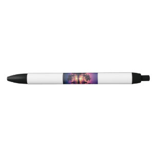 Purple Sunset Beach Palm Trees Black Ink Pen
