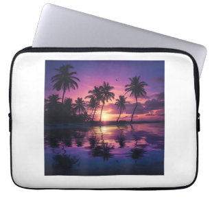 Purple Sunset Beach Palm Trees Laptop Sleeve