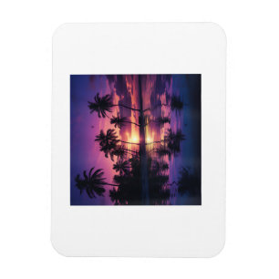 Purple Sunset Beach Palm Trees Magnet
