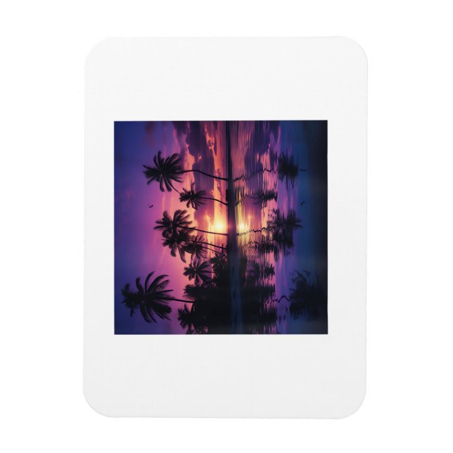 Purple Sunset Beach Palm Trees  Magnet (Vertical)