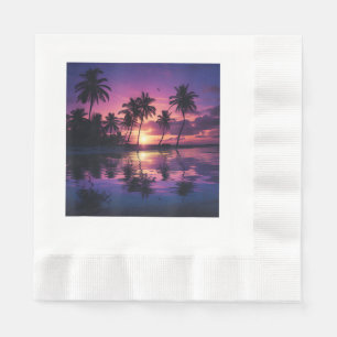 Purple Sunset Beach Palm Trees Napkin