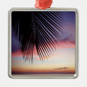 Purple Sunset Beach Tropical Palm Tree Silhouette Metal Ornament
