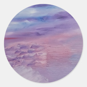 Purple Sunset Blue Pink Colourful Abstract Art Classic Round Sticker