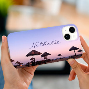 Purple Sunset California Beach Photo Monogram Name iPhone 15 Case