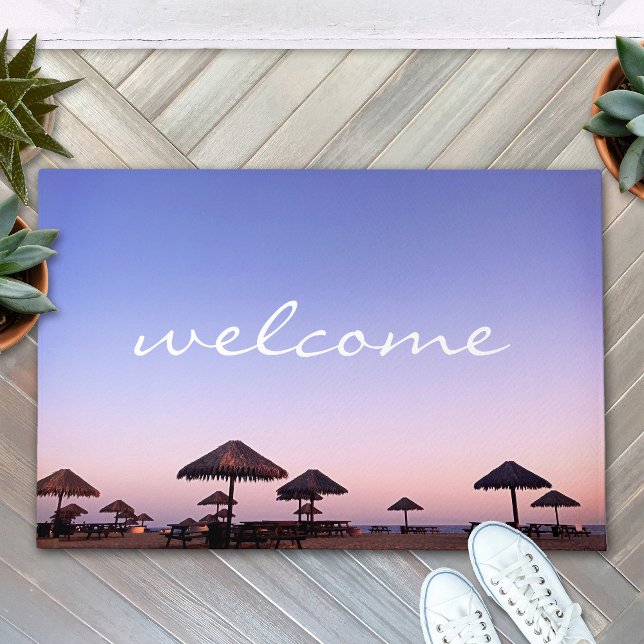 Purple Sunset California Beach Welcome Script Bold Doormat (Creator Uploaded)