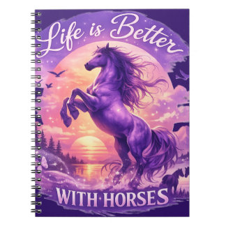 Purple Sunset Horse Art Life Is Better With Horses Notebook