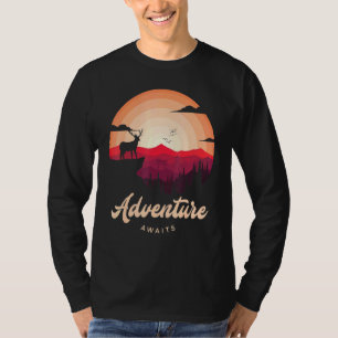 Purple Sunset Mountain Deer Forest Adventure Await T-Shirt