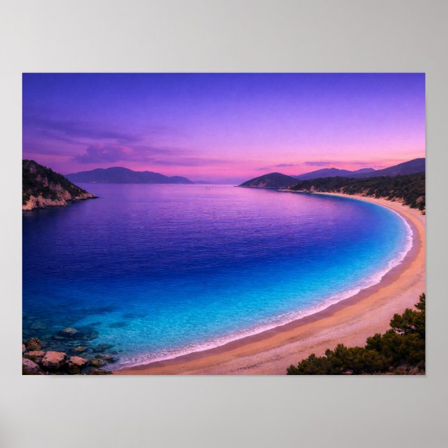 Purple Sunset Ocean Bay Poster - Vibrant Turquoise (Front)