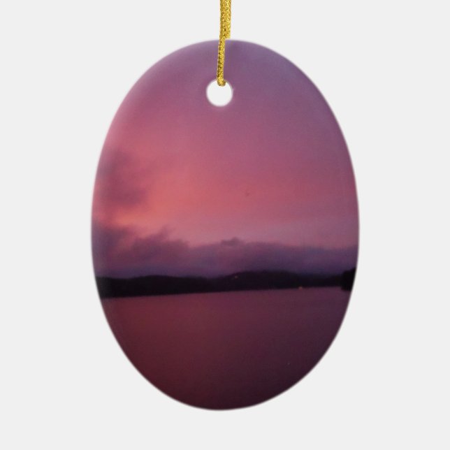 Purple sunset on Lake Arrowhead Ceramic Ornament (Front)