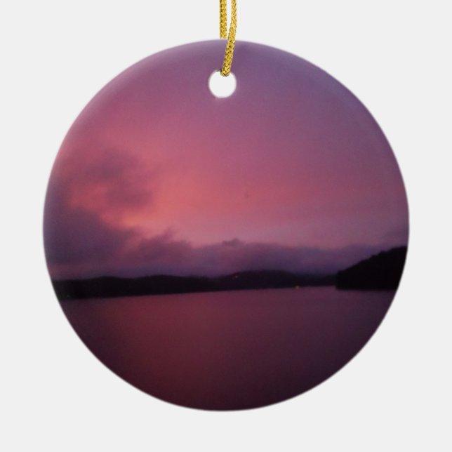 Purple sunset on Lake Arrowhead Ceramic Tree Decoration (Front)