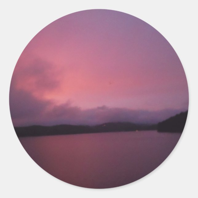 Purple sunset on Lake Arrowhead Classic Round Sticker (Front)