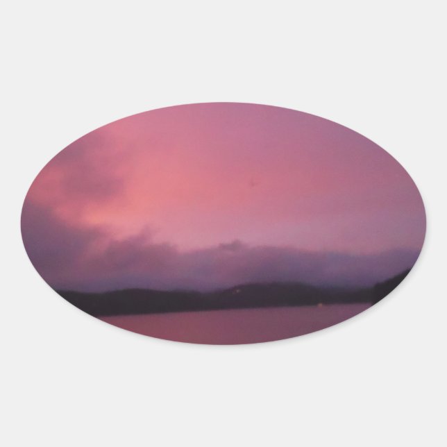 Purple sunset on Lake Arrowhead Oval Sticker (Front)