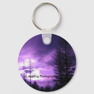 Purple Sunset Round Keychain