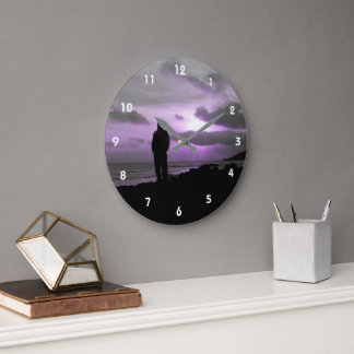 Purple Sunset & Silhouette Large Clock