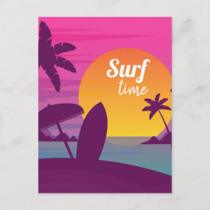 Purple sunset surf beach postcard