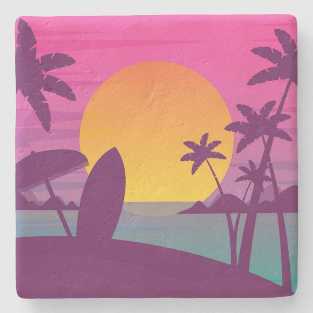 Purple sunset surf beach stone coaster (Front)