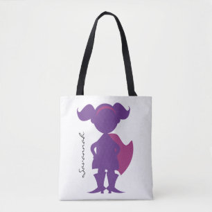 Purple Superhero Girl Cute Personalised Silhouette Tote Bag