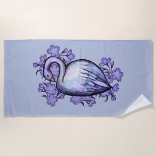 Purple Swan Art Beach Towel