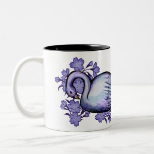 Purple Swan Flower Lake Swans Two-Tone Coffee Mug