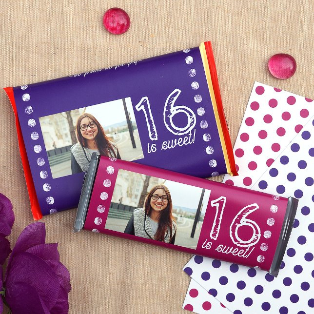 Purple Sweet 16 Birthday Custom Candy Bar Wrapper (purple pink sweet 16 party favor candy bar labels personalized birthday cand bar wrappers)