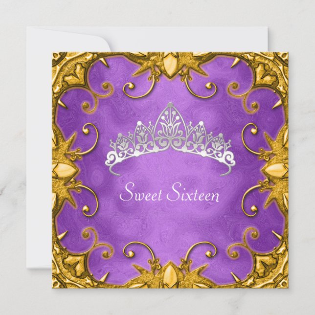 Purple Sweet 16 Birthday Party Gold White Tiara Invitation (Front)