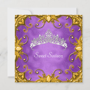 Purple Sweet 16 Birthday Party Gold White Tiara Invitation