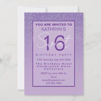 Purple Sweet 16 Birthday Party  Invitation